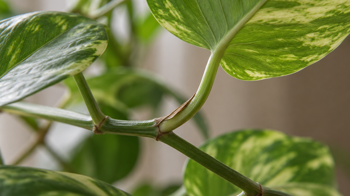 Connected leaves and stems in soft natural light; AI-generated photographic illustration.