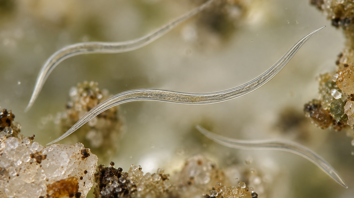Microscopy-inspired reconstruction of a slender nematode among soil particles.