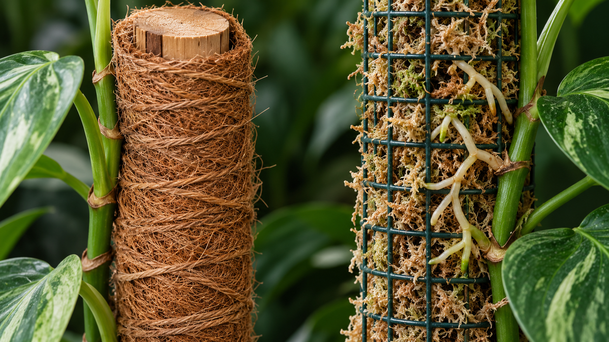 Roots on coir and sphagnum moss supports