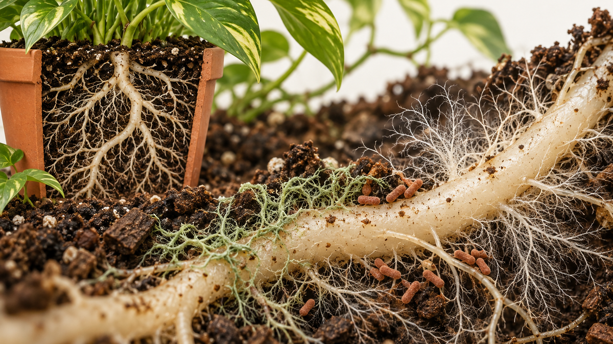 Conceptual root community with fungi and bacteria