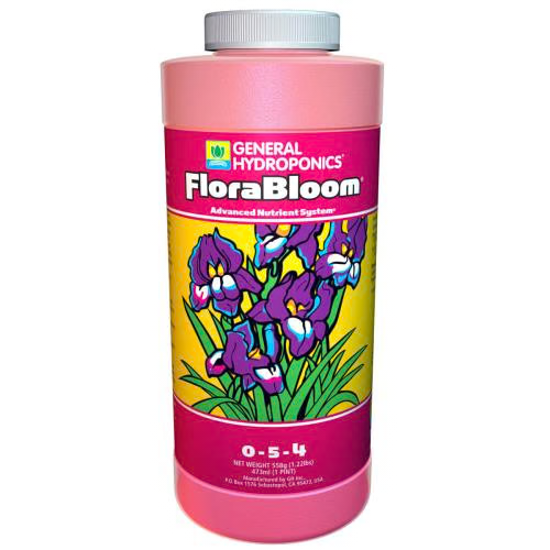 General Hydroponics FloraBloom 1 Quart nutrient for flowering and root maturity in hydroponic systems.