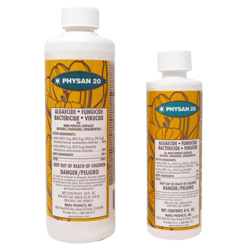 Physan 20 disinfectant bottles offering broad-spectrum control for plant health and clean growing environments.