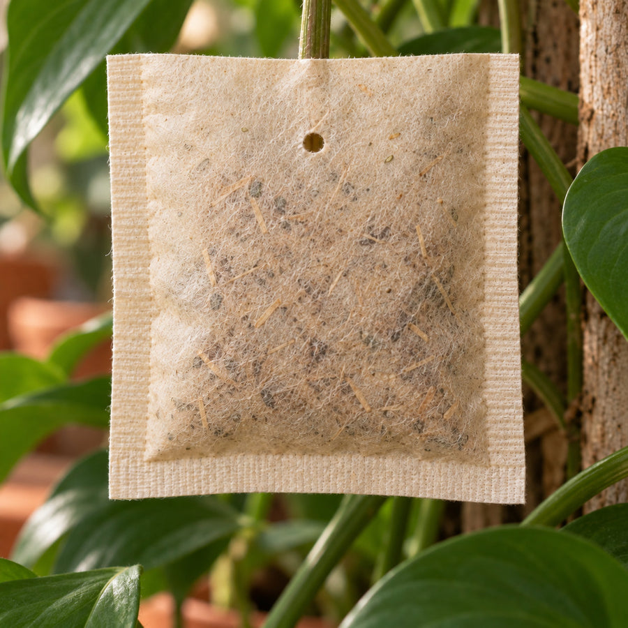 Close view of the exit hole in a slow-release sachet.