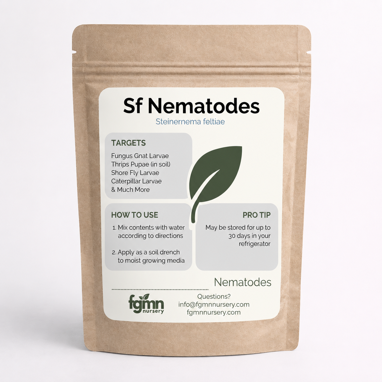 Package of Sf Nematodes with a label on a white background