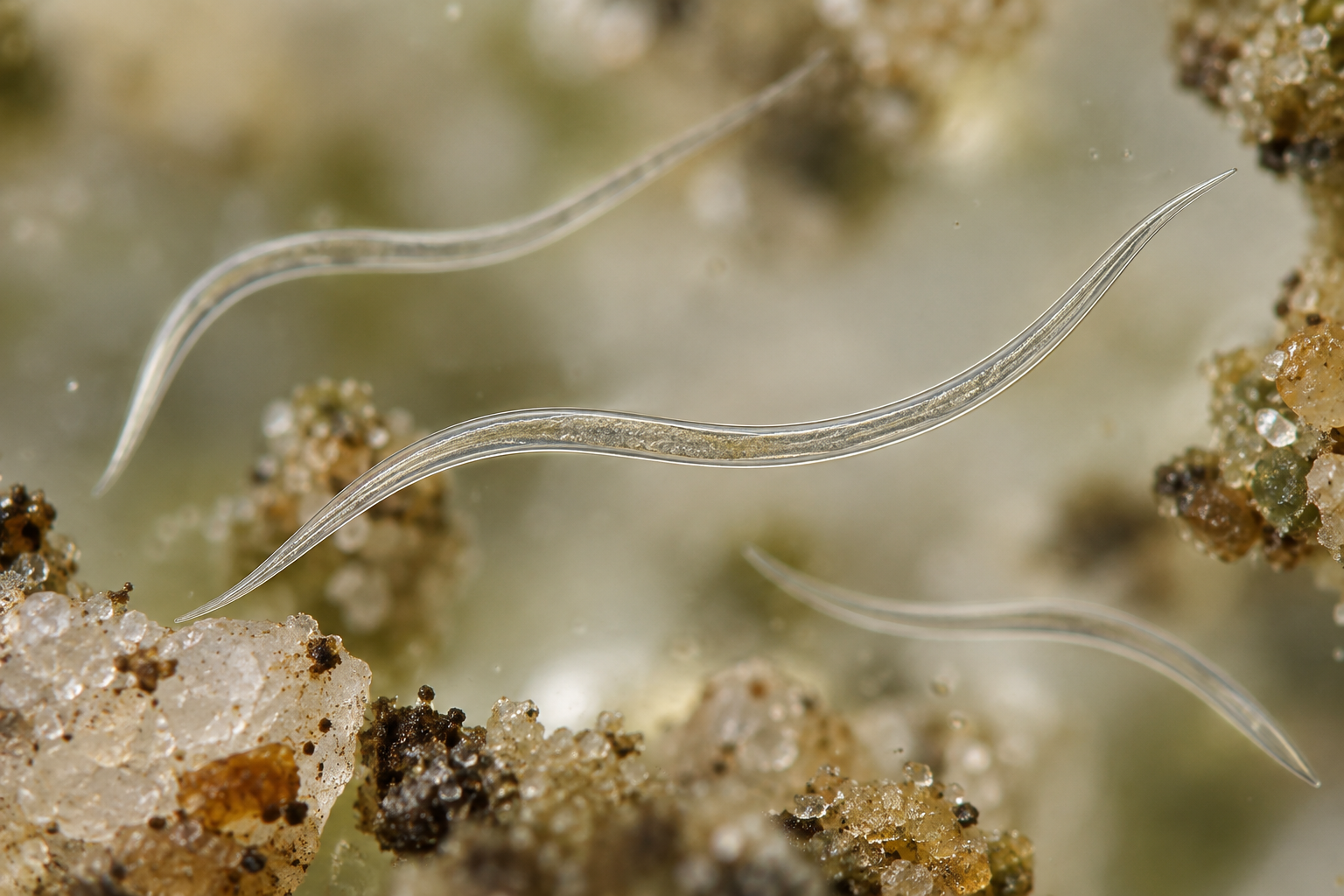 Microscopy-inspired reconstruction of a slender nematode among soil particles.