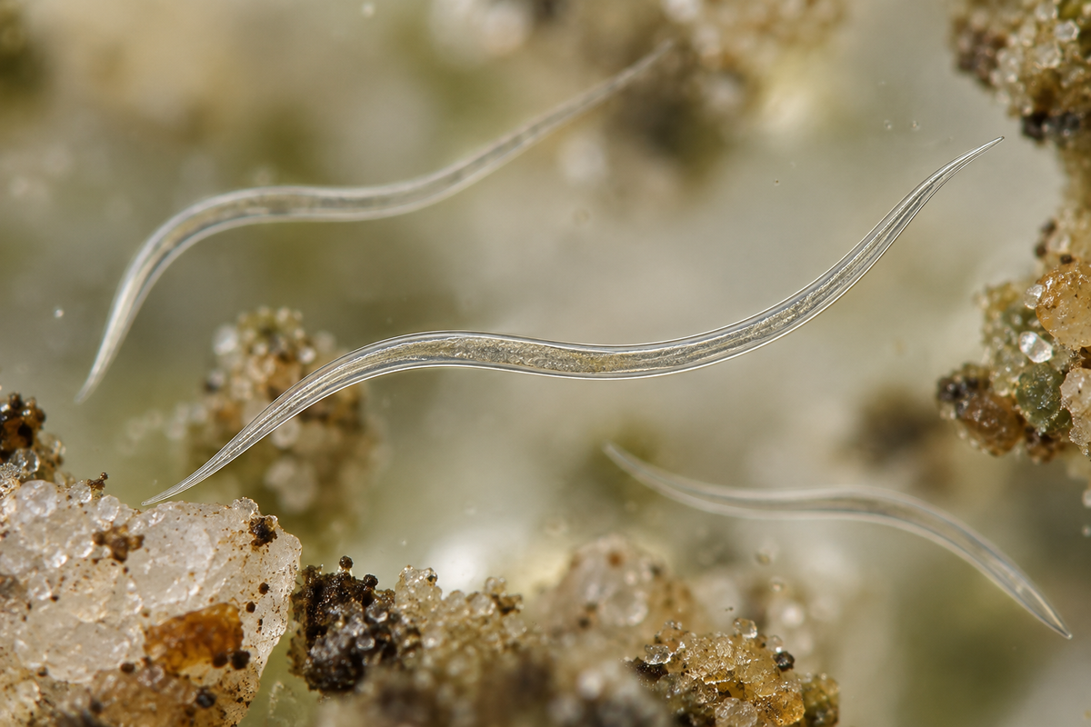 Microscopy-inspired reconstruction of a slender nematode among soil particles.