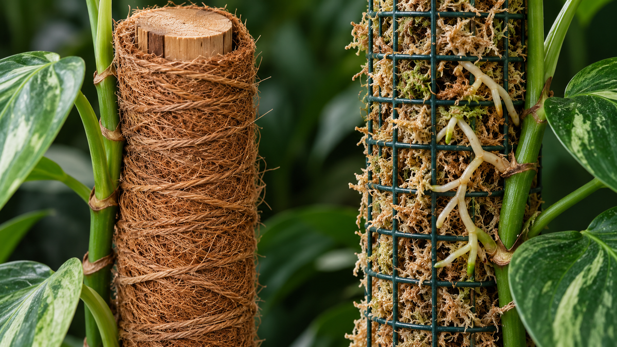 Roots on coir and sphagnum moss supports