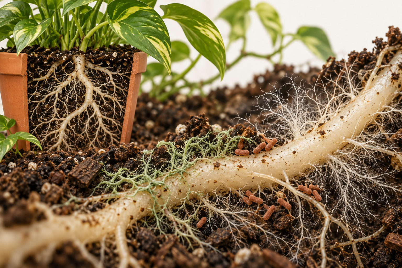 Conceptual root community with fungi and bacteria