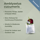 Amblyseius cucumeris slow-release sachet for pest management, prevents thrips, spider mites; ideal for indoor and outdoor use.