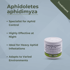 Aphidoletes aphidimyza treatment for aphid control, effective at night and ideal for heavy infestations, adapts to environments.