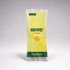 A sealed Horiver Professional Sticky Traps package—pesticide-free with a yellow, circular radiating front design and green/black text—is shown upright against a plain gray background.