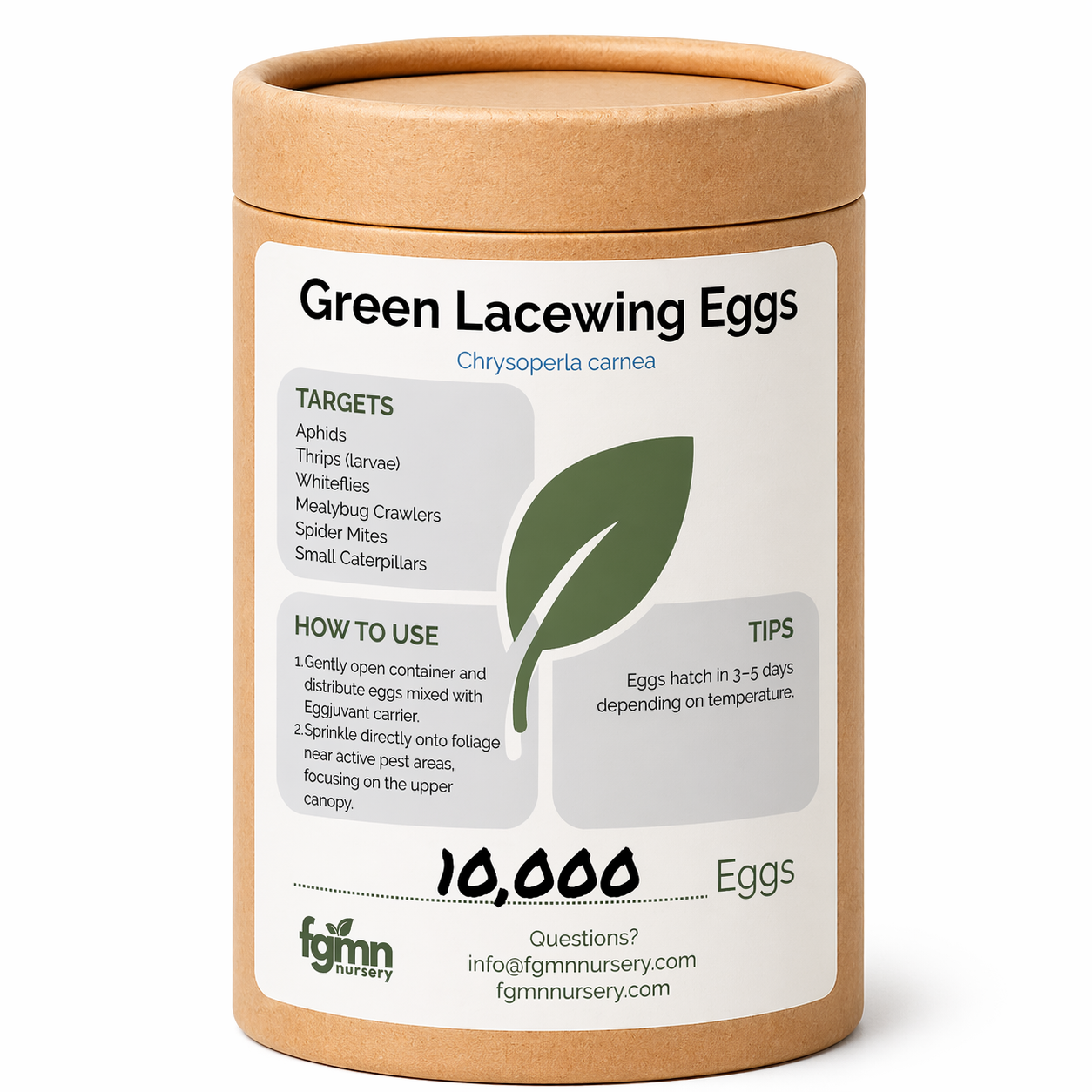 Container of Green Lacewing Eggs for broad acreage coverage of aphids