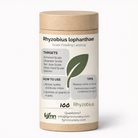 A cylindrical container labeled "Rhyzobius lophanthae" features usage instructions, biological control tips for armored scale pests, fgmn nursery contact info, and a green leaf graphic on the label.