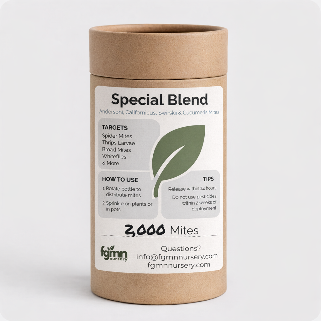Kraft paper container with a label for 'Special Blend' pest control product on a white background