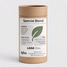 Kraft paper container with a label for a Special Blend Predatory Mite with 1,000 mites on a white background