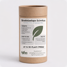 Kraft paper container with a label for predatory mites Stratiolaelaps Scimitus on a white background