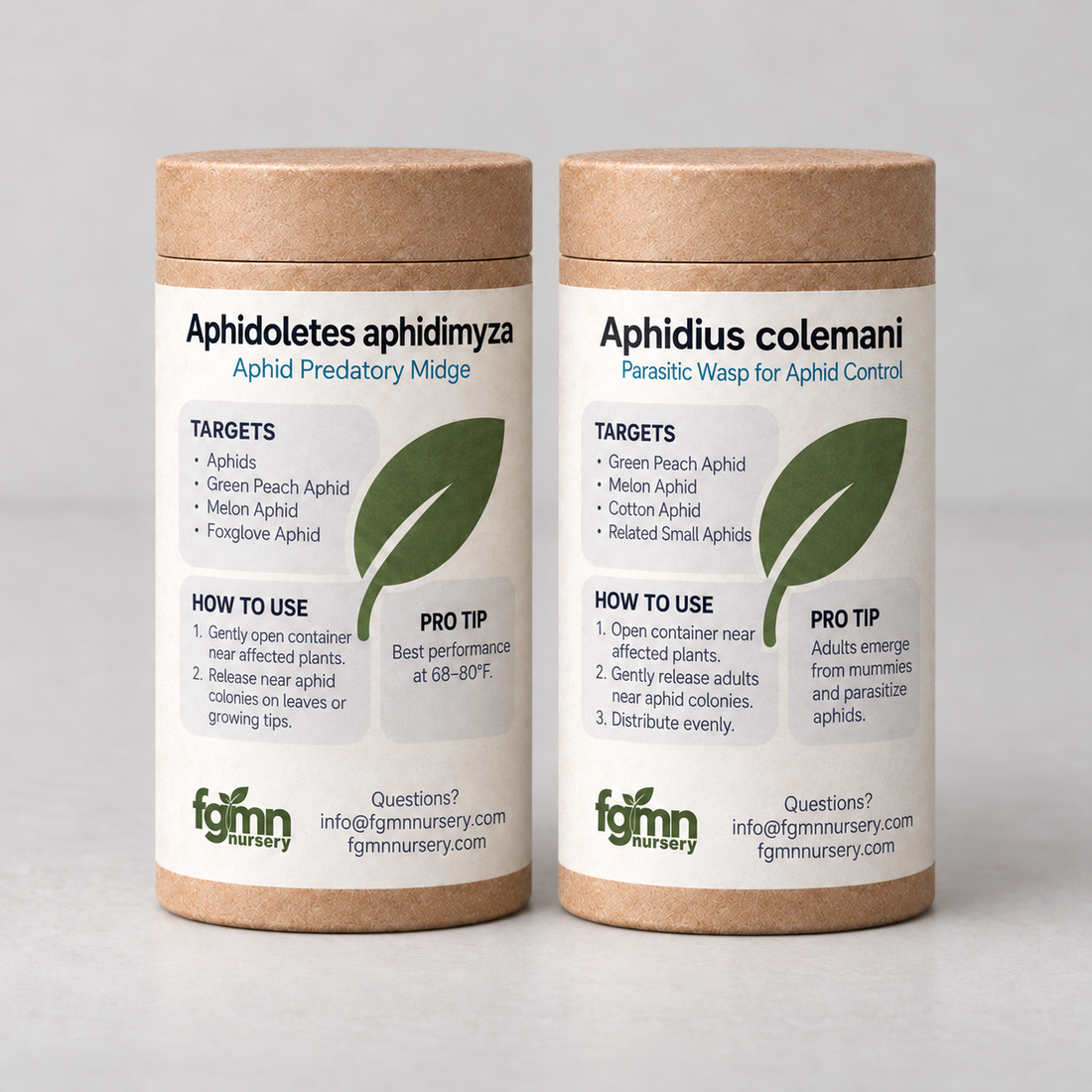 Aphid Eviction Notice kit: tubes of Aphidoletes aphidimyza and Aphidius colemani