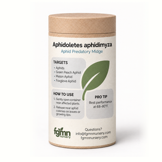 Kraft tube of FGMN Aphidoletes aphidimyza predatory midges, labelled for aphid colonies.