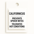 Neoseiulus californicus sachet on pure white background – beneficial predatory mite for preventing spider mites, tolerant of hot conditions, ideal for greenhouse and crop systems.