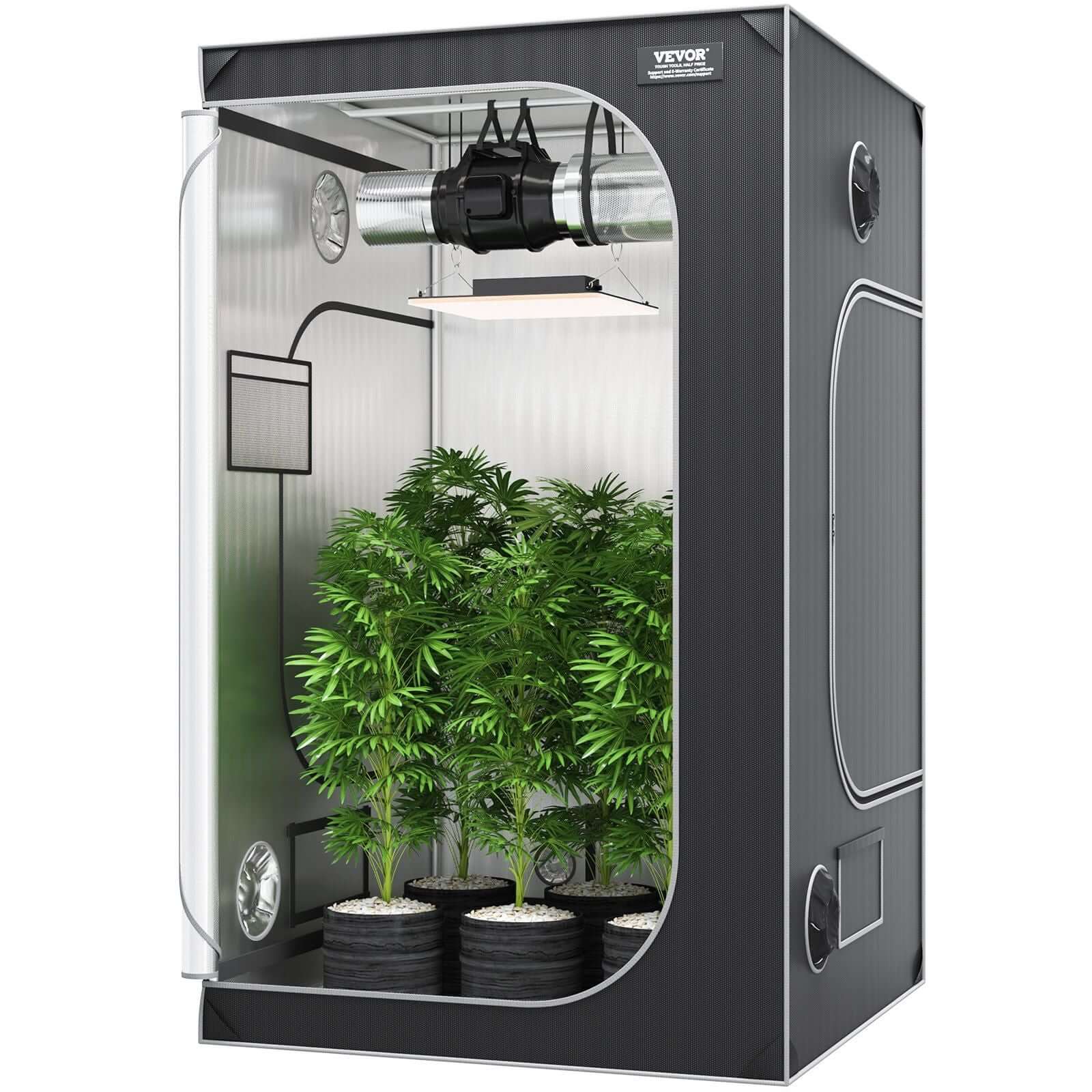 VEVOR 4 x 4 ft Advanced Grow Tent with steel frame, tool-free connectors, and thriving plants inside, ideal for indoor gardening.