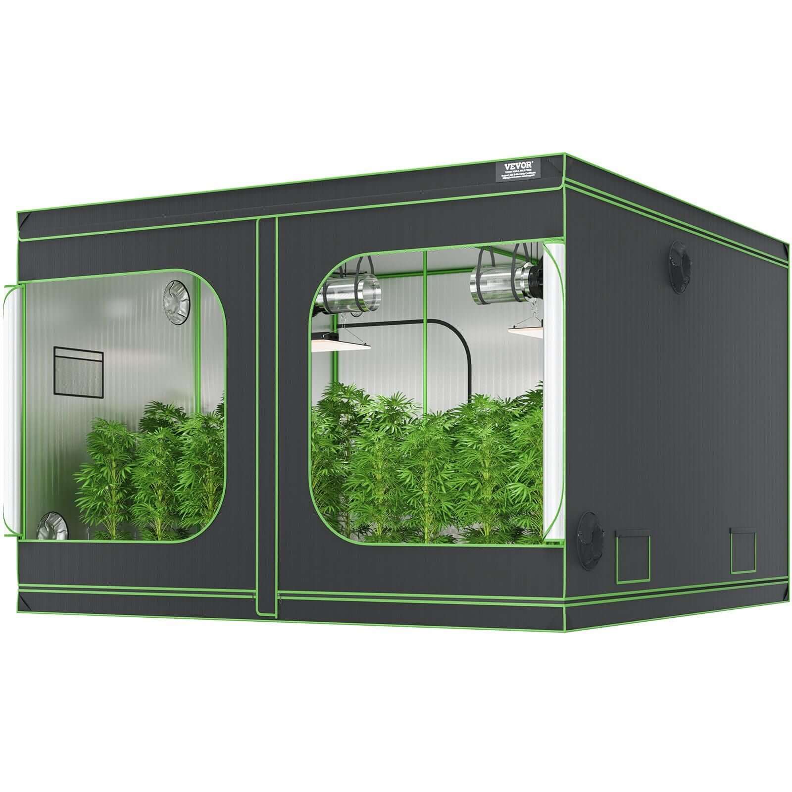 VEVOR 10x10 ft Grow Tent with steel frame and lightproof design, showcasing thriving plants inside for optimal indoor gardening.