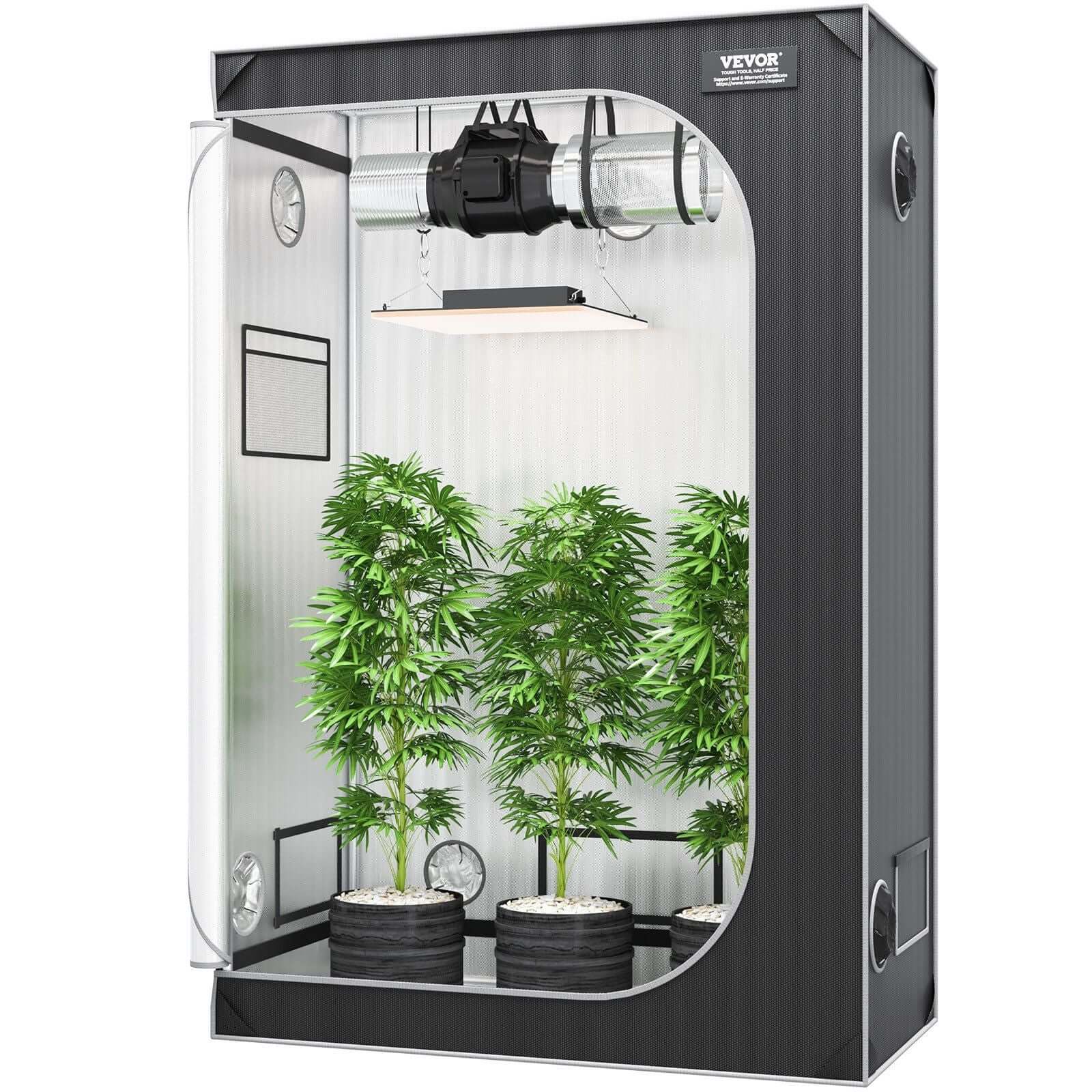 VEVOR 2 x 4 ft Advanced Grow Tent with plants, featuring steel construction, tool-free assembly, and capacity for 132 lbs indoor gardening.