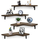 Set of 4 rustic floating corner shelves displaying decorative items including plants and a clock, perfect for space-saving style.