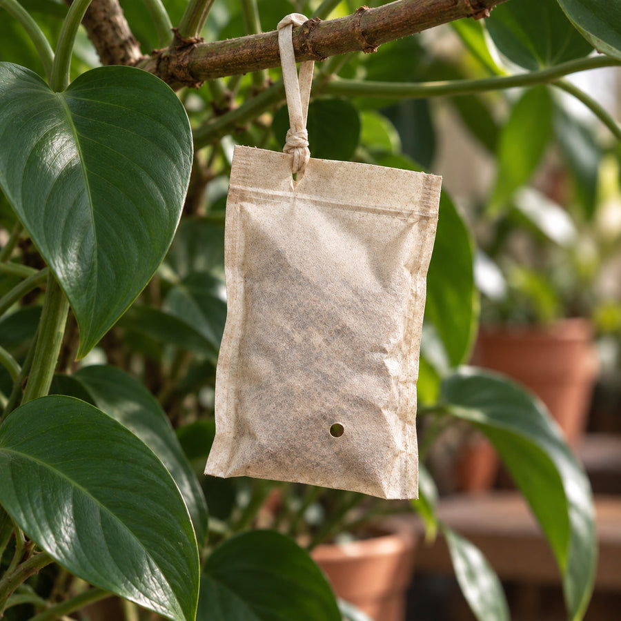 An aged slow-release sachet at the end of its working life.