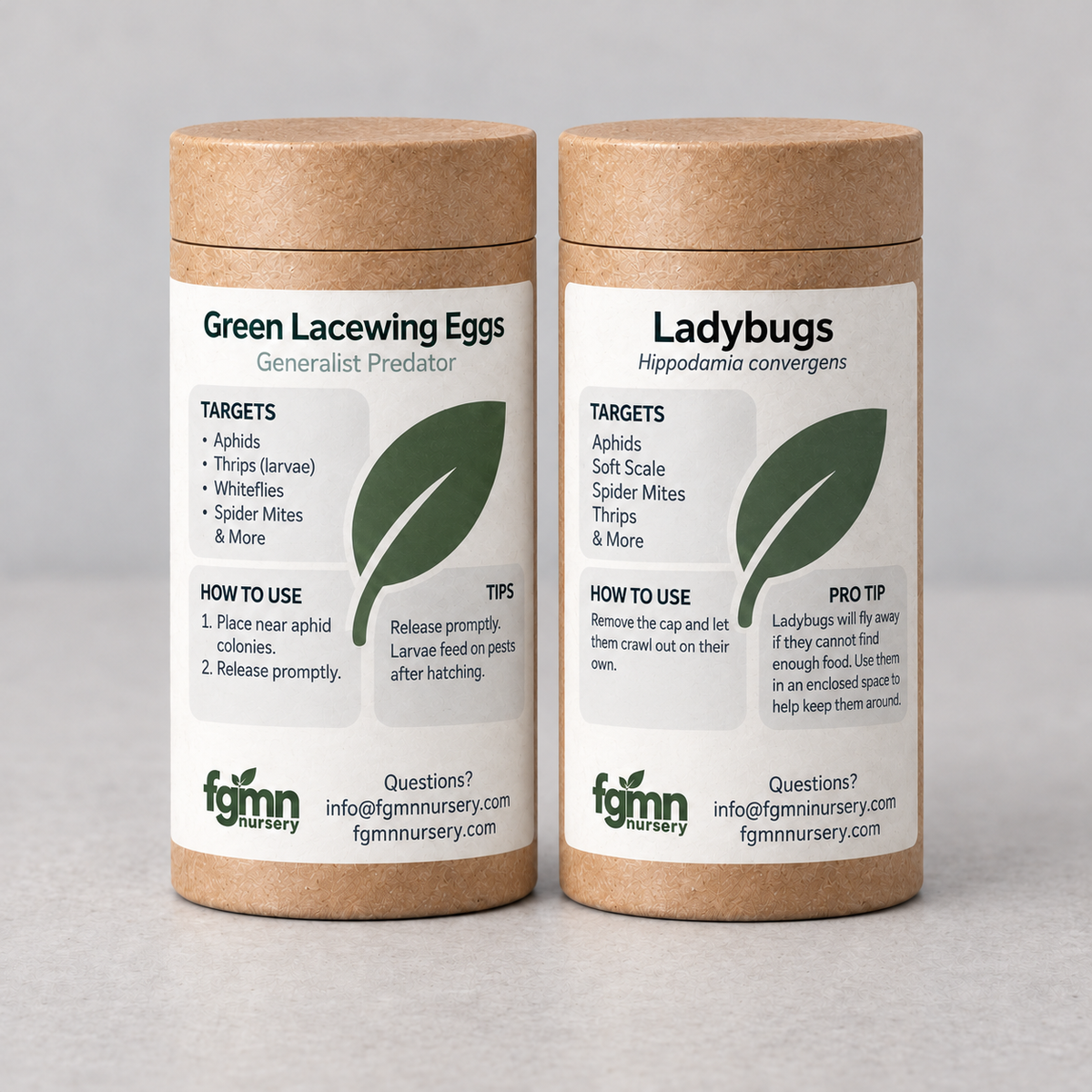 The Gateway Bug kit: a tube of green lacewing eggs and a tube of ladybugs