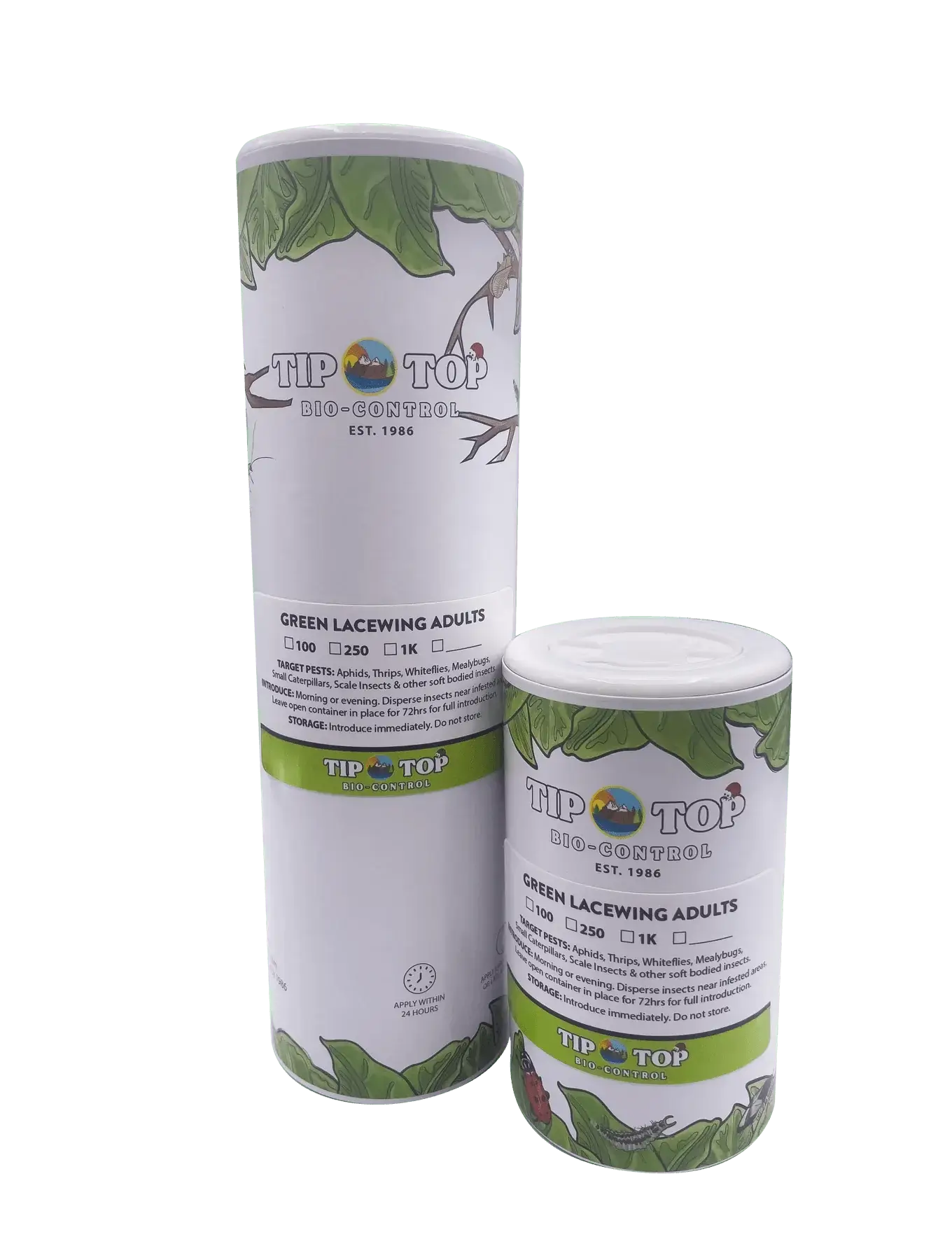 Green Lacewing Adults product packaging for pest management and ecological balance by Tip Top Bio-Control.