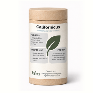 Kraft tube of FGMN Neoseiulus californicus predatory mites, labelled for spider mites.