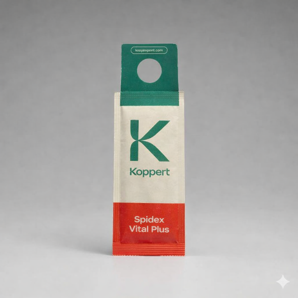 A small rectangular packet labeled "Phytoseiulus Persimilis Prevention Sachets" with a green and red design and a hanging tab stands upright against a neutral background. Ideal for biological spider mite control using slow-release sachets.
